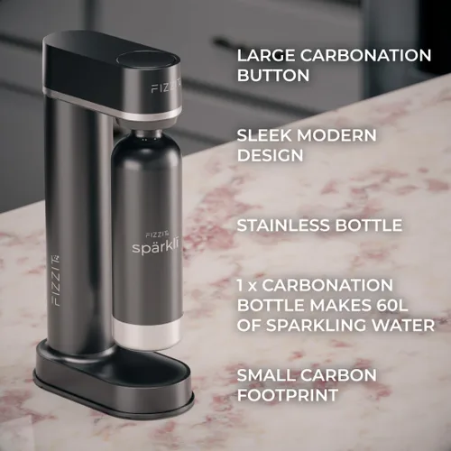 Vista 3 de Fizzit Spärklï Fabricante de Agua Carbonatada/Soda con Botella de Acero Inoxidable Incluida, Apto para Lavavajillas (Sparkli-Black)