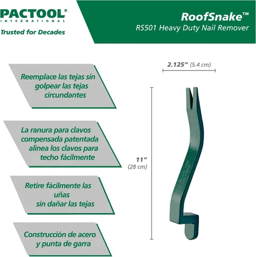 Vista 3 de PacTool International RS501 Roof Snake - Extractor de cuñas para tejas, instalador de tejas, color gris