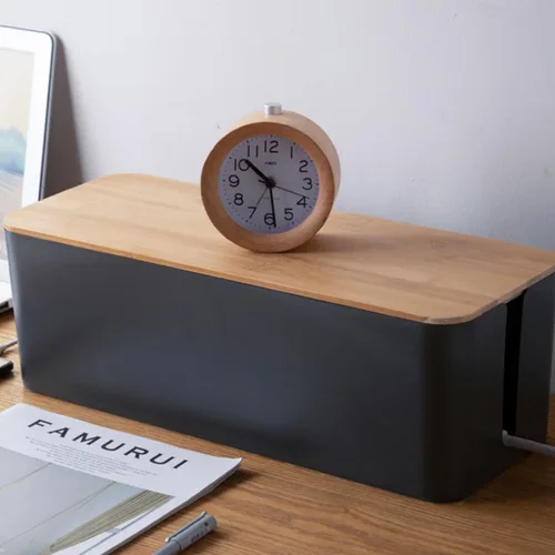 Vista 7 de Operitacx Wood Grain Cable Storage Box Medium Power Line Organizer, Socket and Charging Cable Case, Anti-electric Wire Management for Home and Office