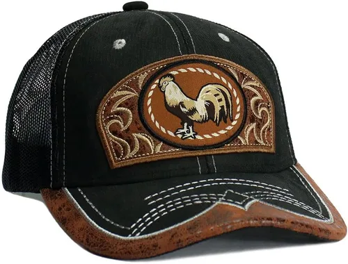 Vista 3 de Gorra de béisbol de malla bordada con diseño de gallo, mexicano, gorra de béisbol curvada