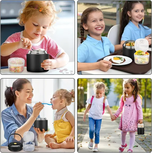 Vista 7 de Tarro de comida aislado 2 en 1 con un recipiente para aperitivos, termo de sopa para niños de 15 onzas para comida caliente con asa y cuchara, a