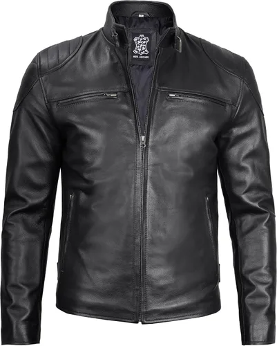 Vista 3 de fjackets Chaquetas de cuero real Cafe Racer para hombre, estilo atemporal y artesanía inigualable