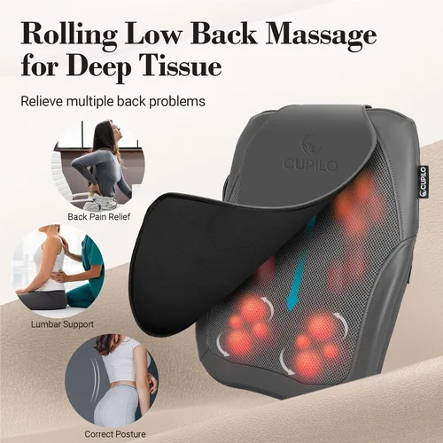 Vista 3 de Shiatsu Back Massager with Heat for Deep Tissue Pain Relief, 4D Kneading & Rolling Up and Down Car Low Back Massager for Office and Home Use Gris