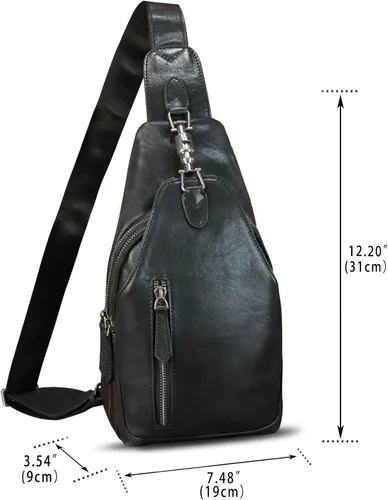 Vista 4 de LRTO Bolso bandolera de cuero genuino para hombres y mujeres, bolso cruzado de hombro de cuero real, bolsa de pecho, mochila