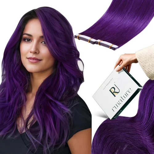 Vista 23 de RUNATURE - Extensiones de cabello humano con cinta color rosa intenso, 12 pulgadas, 0.71 oz, 10 unidades Hot Pink Human Hair Extensions Tape Ins