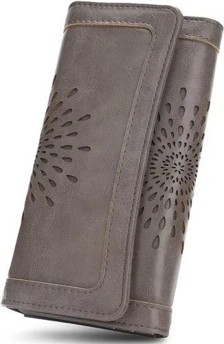 Vista 17 de Aphison - Cartera larga de cuero suave RFID para mujer, con caja de regalo