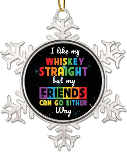 Vista 13 de I Love My Uncle LGBT Pride Adornos de Navidad para árbol, bisexual, arco iris, orgullo gay, LGBTQ Pansexual de metal copo de nieve colgante de árbol