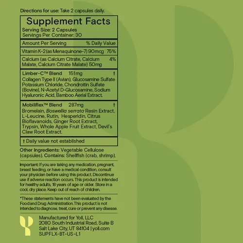 Vista 4 de Yoli Flex Joint Support, glucosamina, condroitina y vitamina K2, 60 unidades Supports joint flexibility and comfort with glucosamine, chondroitin