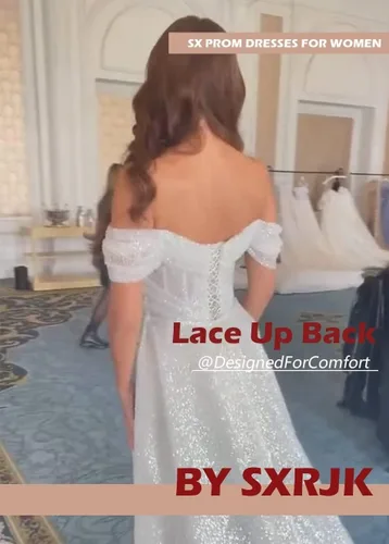 Vista 5 de Vestidos de fiesta de sirena ajustados brillantes para mujer, lentejuelas con tren desmontable, hombros descubiertos, vestidos largos formales