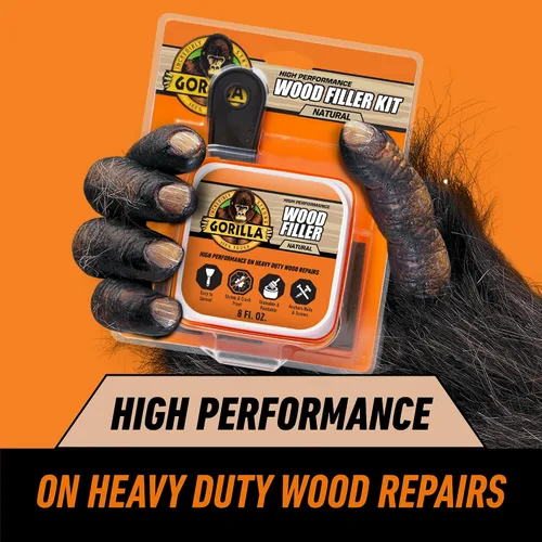 Vista 3 de Kit de reparación de madera de Gorilla, relleno multiusos con espátula y bloque de lijado.