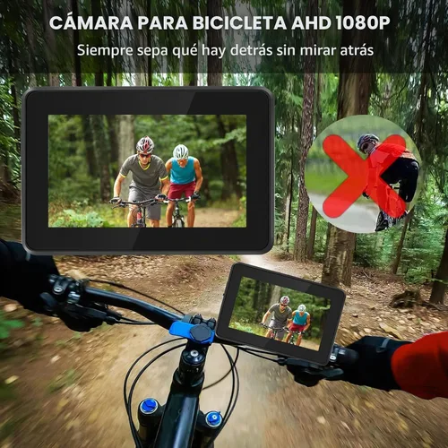 Vista 6 de Espejo de bicicleta para bicicleta, cámara de visión trasera de bicicleta 1080P con pantalla de 4.3 pulgadas, cámara de visión nocturna a color gran