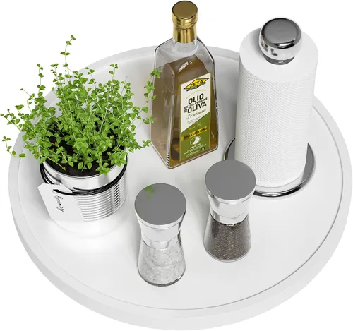 Vista 10 de Lazy Susan Organizador de bambú antideslizante de 9 pulgadas Lazy Susan Beige