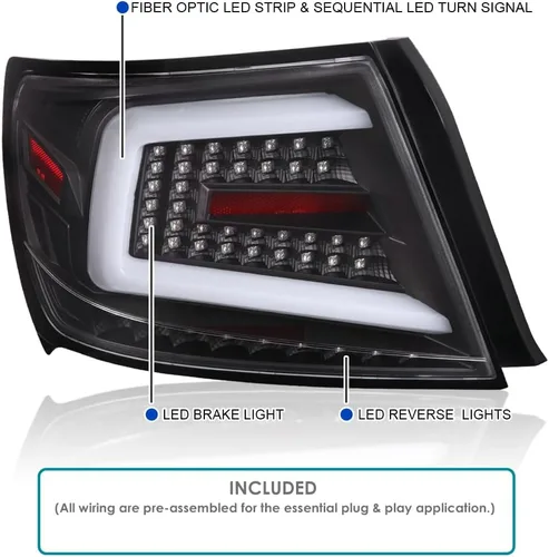Vista 3 de SPEC-D TUNING Luces traseras secuenciales negras con barra LED blanca compatibles con Subaru Impreza/Impreza WRX 2008-2011, conjunto de par
