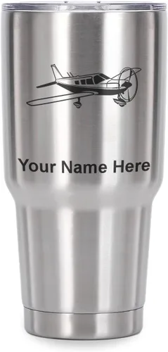 Vista 41 de LaserGram Vaso aislado al vacío de 20 onzas, avión de ala baja, grabado personalizado incluido (negro) Engraved Gift for Pilots, Vacuum Insulated