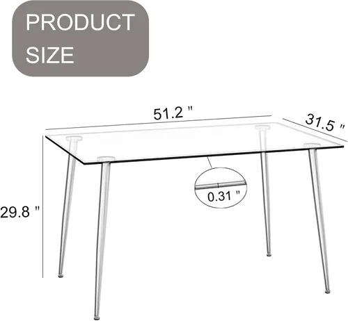 Vista 2 de Baysitone Mesa de comedor de cristal para 4 personas con tapa de vidrio rectangular transparente de 51 pulgadas, muebles de cocina de vidrio Negro