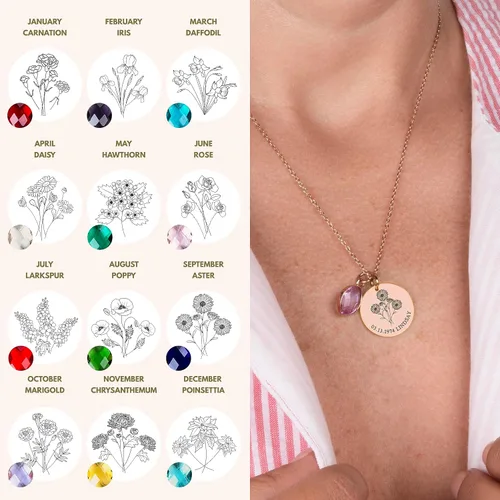 Vista 2 de Personalization Lab Regalos de cumpleaños para mujer, collar con nombre personalizado, collar de piedra natal para mujer
