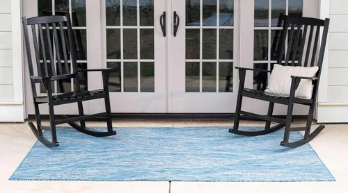 Vista 3 de Unique Loom Alfombra de la colección botánica para exterior - Hoja (4' 1" x 6' 1" Rectangular, Aqua Claro/ Marfil)