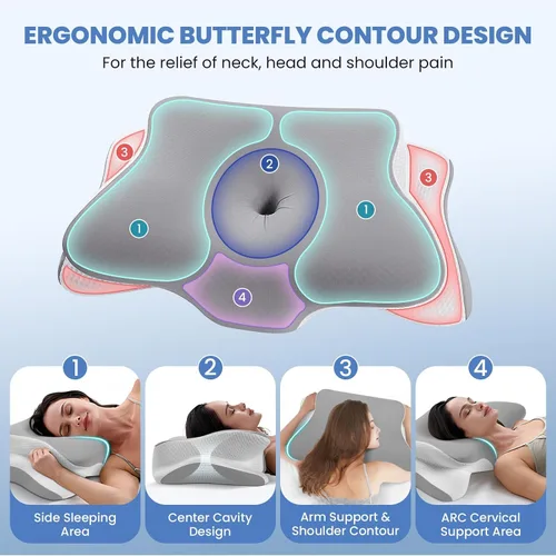 Vista 3 de JINXIA Almohada cervical cervical para dormir, almohadas de espuma viscoelástica inodoras y funda de enfriamiento, almohada ortopédica ergonómica