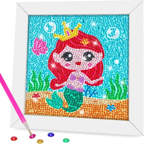Vista 8 de QEUOYSS Kit de arte de diamantes para niños con marco de madera, arte y manualidades para niños de 6 a 8 a 10 a 12 años, fácil de hacer tú mismo