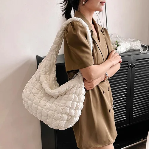 Vista 8 de Bolsa acolchada para mujer, bolsa de hombro acolchada, bolso grande tipo hobo ligero, de nailon acolchado