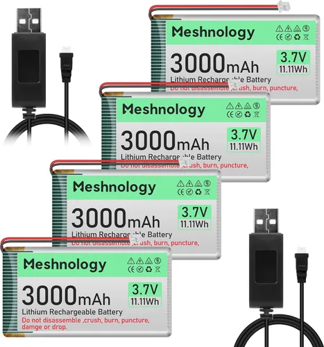 Vista 9 de Batería Li de 3.7 V 3000 mAh con cable de cargador USB 103665 1S Batería LiPo con placa de protección, cinta de goma aislada y enchufe micro JST
