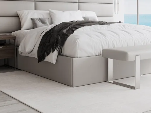 Vista 45 de VANT Cama de plataforma tapizada, tamaño Queen, color beige Boucle, marco de cama de fácil montaje, no necesita somier, base para un apoyo óptimo