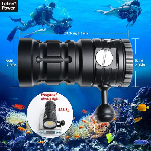 Vista 6 de Luz de buceo, LetonPower TS S 10000Lumens 3,280.8 ft luz de video subacuática, linterna de buceo, linterna impermeable con carga tipo C para Turbo S