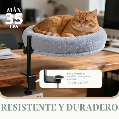 Vista 2 de Cama de escritorio para gatos con abrazadera, percha para gatos que ahorra