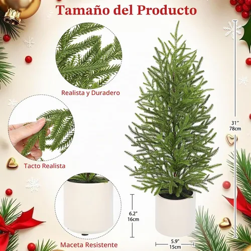 Vista 3 de 2.6FT Artificial Small Mini Pine Tree for Tabletop, Real Touch 31 inch Premium Artificial Topiary Tree Potted Plants for Home Tabletop Entryway