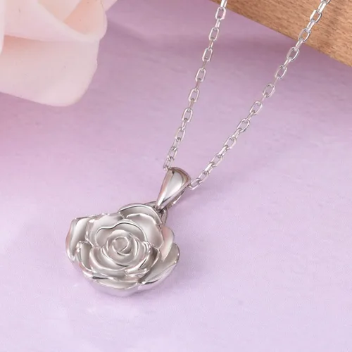 Vista 5 de BEILIN Collar de plata de ley 925 con colgante de rosa, joyería para mujer