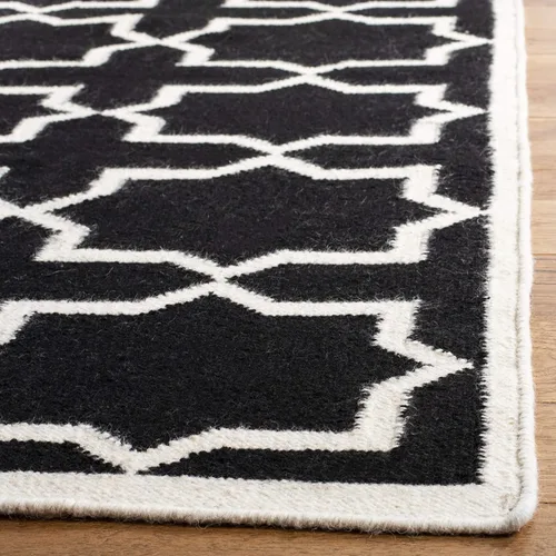 Vista 4 de SAFAVIEH Dhurries Collection DHU549L - Alfombra de lana de tejido plano hecha a mano de 2 pies 6 pulgadas x 6 pies, color negro/marfil