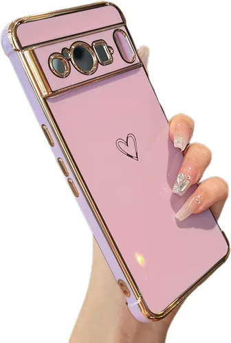 Vista 46 de ZTOFERA Funda diseñada para Google Pixel 7a, bonito diseño de corazones de amor con borde chapado y protección de lente de cámara, para Google Pixel
