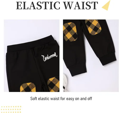 Vista 4 de Fuermos Conjunto para niño pequeño - Sudadera y pantalones a cuadros con capucha - Ropa de otoño