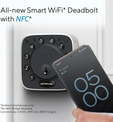 Vista 3 de ULTRALOQ Cerradura Inteligente de Puerta NFC Upgrade Bolt 2025, Cerrojo WiFi Integrado 6-en-1 Teclado de Entrada sin Llave y Sensor de Puerta