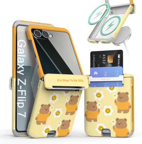 Vista 48 de para Galaxy Z Flip 5 Funda con 2 ranuras para tarjetas, funda rígida delgada y resistente con protección de bisagra, funda completa con protección
