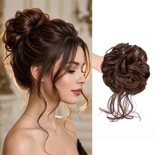 Vista 5 de 2 piezas de Extensiones de Cabello Estilo Moño Despeinado, QIAORUIXIN Extensiones de Cabello Superlargas Estilo Moño Alborotado, Envoltura Ondulada