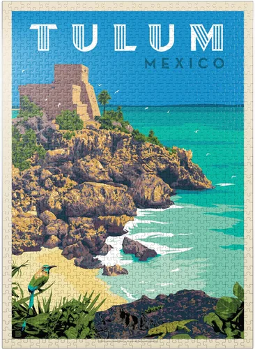 Vista 8 de MyPuzzle Mexico: Tulum, póster vintage, rompecabezas premium de 100 piezas para adultos