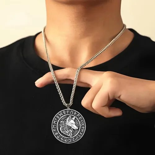 Vista 6 de Leprato Collar vikingo nórdico, amuleto de runa vikinga nórdica, dije de amuleto vikingo, regalo de joyería para hombres y mujeres