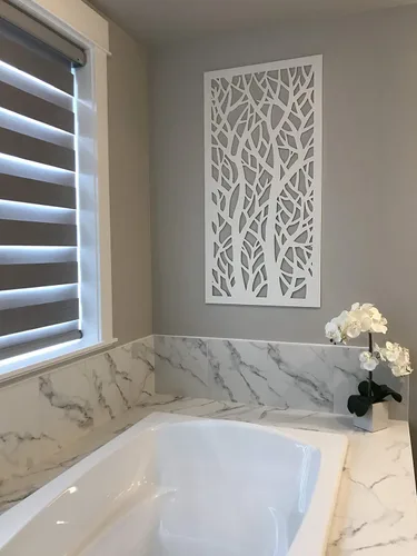 Vista 5 de VIMA Panel de pared decorativo (árboles gemelos), 48 pulgadas de largo x 24 pulgadas de ancho x 1/2 pulgadas de alto, panel de PVC de color blanco