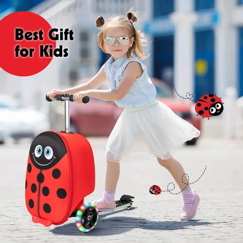 Vista 3 de HONEY JOY Maleta de scooter para niños, equipaje de mano de 18 pulgadas con ruedas LED iluminadas, carcasa impermeable y mango retráctil, maleta