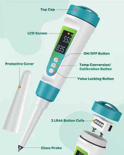 Vista 3 de Pawfly Medidor de pH digital para alimentos Probador de pH de alta precisión para masa madre y pan, medidor de pH de alimentos para fermentación