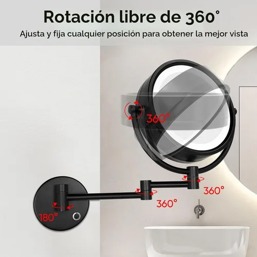 Vista 6 de GURUN - Espejo de maquillaje LED con cable para montaje en pared