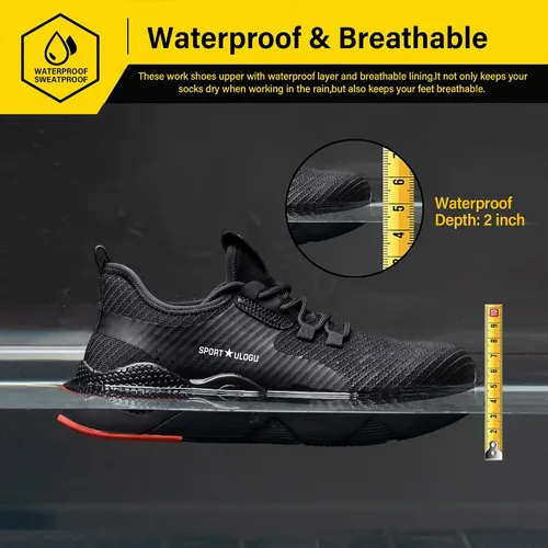 Vista 2 de ulogu Zapatos de punta de acero impermeables para hombres y mujeres, ligeros, cómodos, a prueba de pinchazos, seguridad para el trabajo