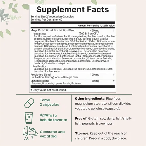 Vista 2 de Micro Ingredients Probióticos 200 Mil Millones de UFC, 120 Cápsulas Vegetarianas Mega Probióticos para Hombres y Mujeres 40 Cepas