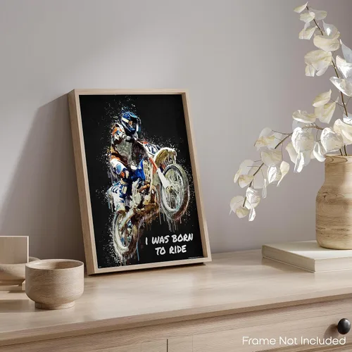 Vista 5 de Inspirational Wall Art Co. - I Was Born To Ride - Regalo de carreras de motocross ATV Freestyle para niños, citas de motivación, carteles impresos