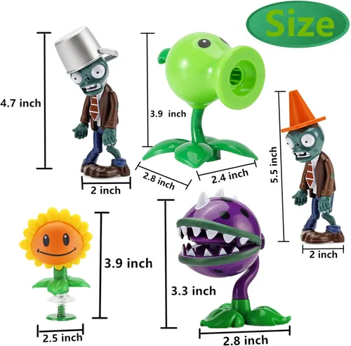 Vista 2 de JHESAO Juego de 7 figuras de acción de plantas y zombis, figuras de acción Zombies PVZ, serie 1, 2, grandes regalos para niños y fanáticos