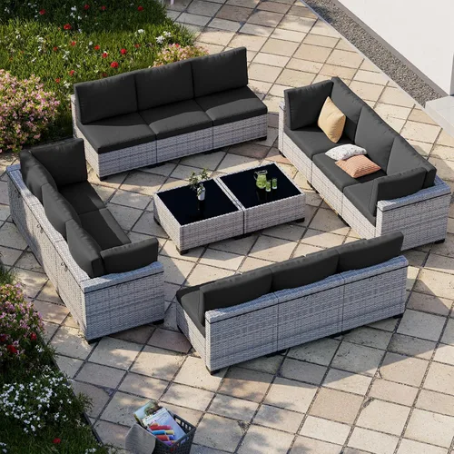 Vista 131 de Juego de sofá modular de mimbre de polietileno para exteriores Gris