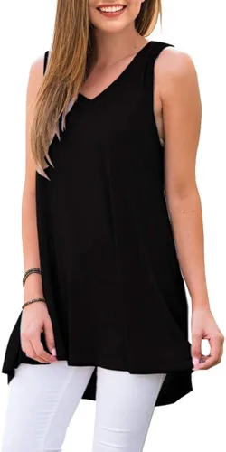 Vista 2 de AWULIFFAN Remera de verano tipo túnica sin mangas con cuello en V para mujer