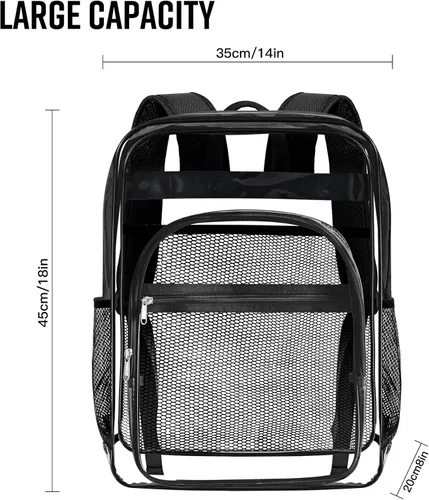 Vista 2 de Mochila transparente, mochila transparente grande y resistente de forma robusta, C-transparente., Grande, Transparente