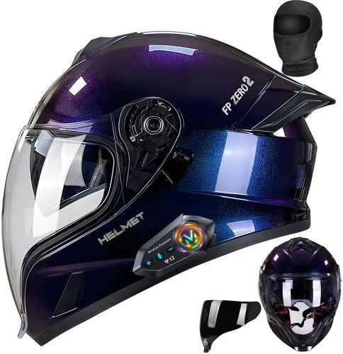 Vista 8 de Casco integral Bluetooth para motocicleta aprobado por DOT, casco modular para motocicleta con visera solar incorporada, puertos de ventilación